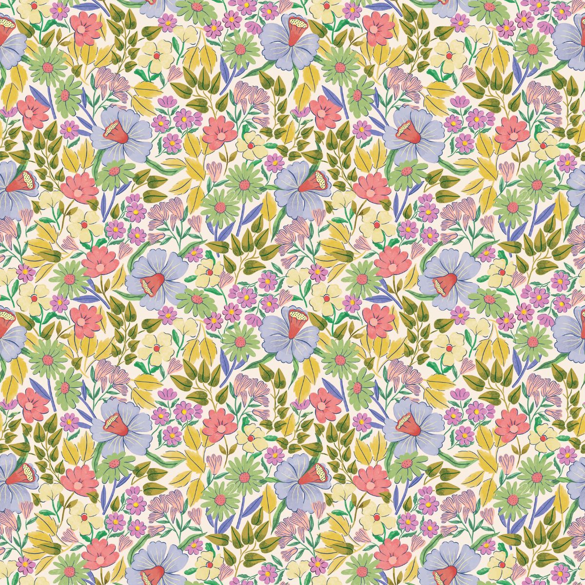 Bloom Meadow vliesbehang van Summer Gray – fris wildbloempatroon in zachte groene en salie tinten