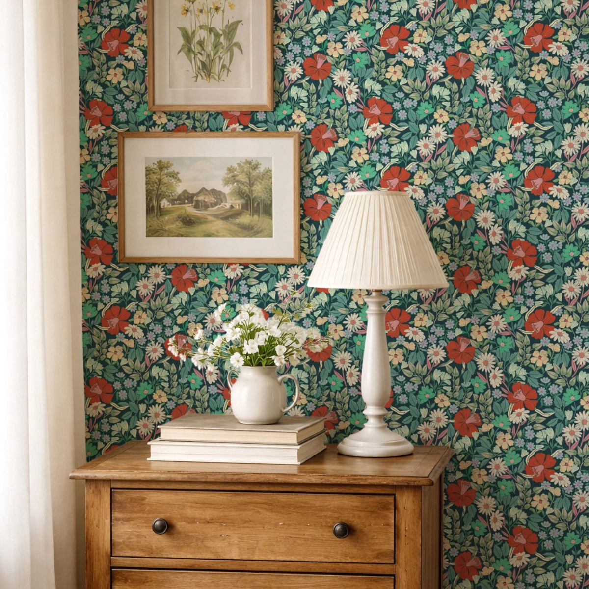 Bloom Sunset Clay vliesbehang Summer Gray in een warme woonkamer met aardetinten