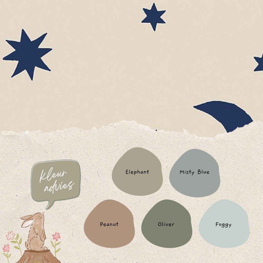 Sterren en manen behang nacht blauw op crème | Studio Ditte