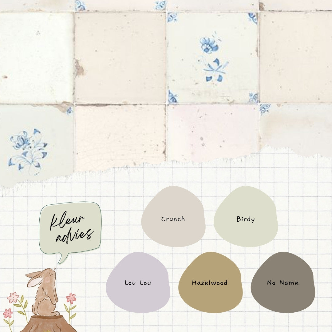 Kleuradvies Botanisch tegeltjes behang pastelblauw