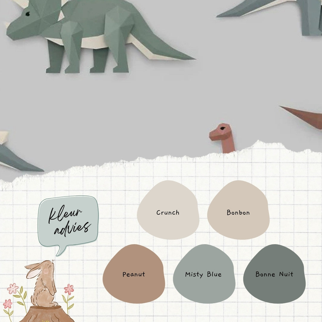 Kleuradvies Dinosaurus behang lichtgrijs
