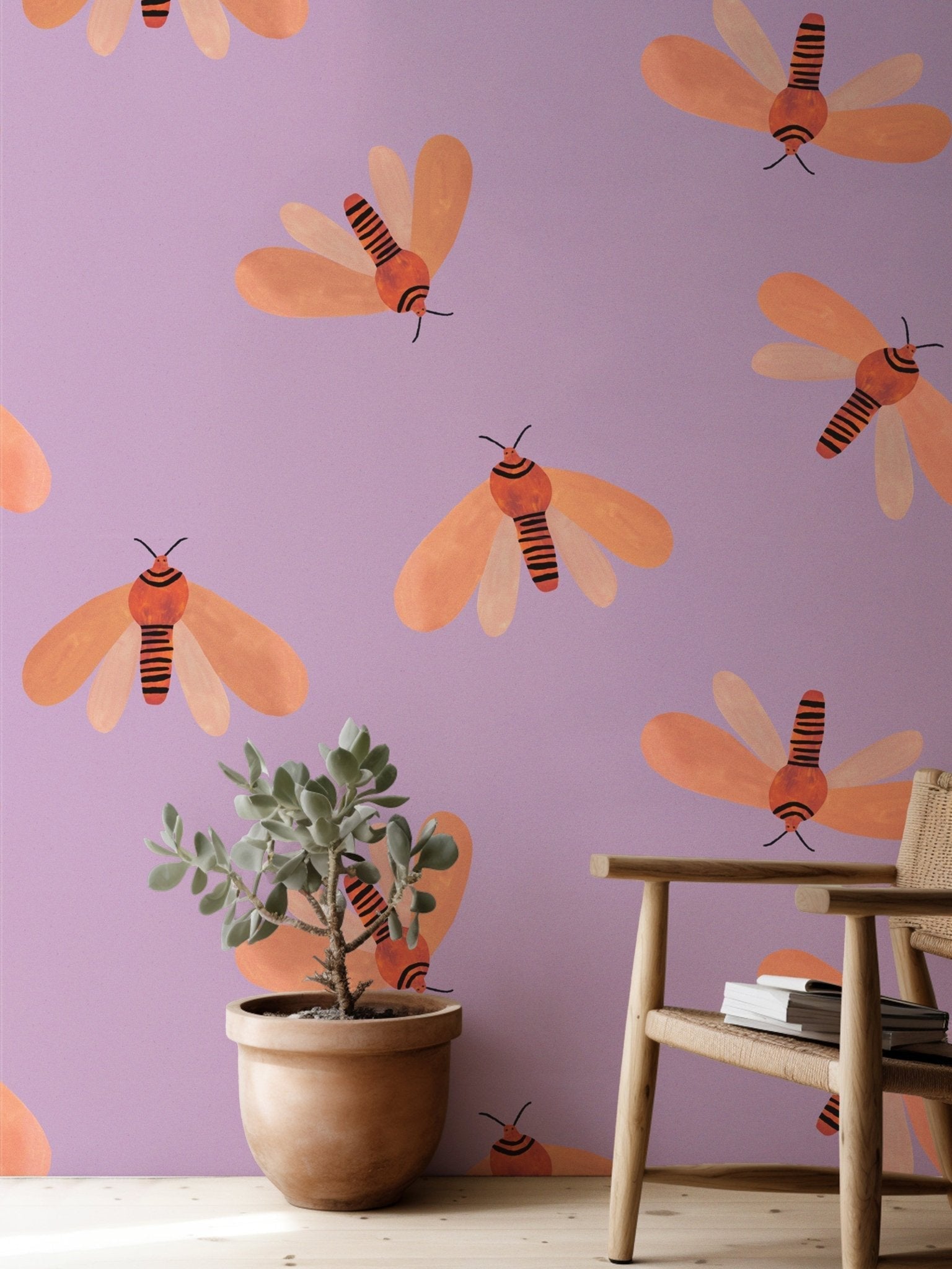 Meet Me at the Wall Wallpaper - Moth Spring - Aniek Bartels