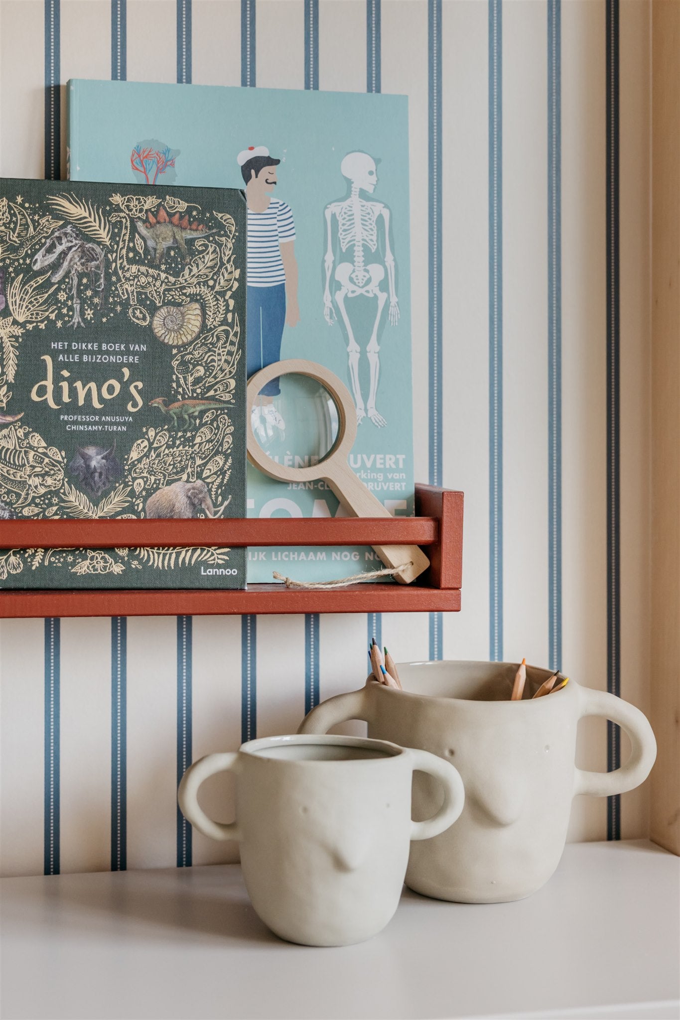 Kleur inspiratie verfkleur kinderkamer rood op plankje