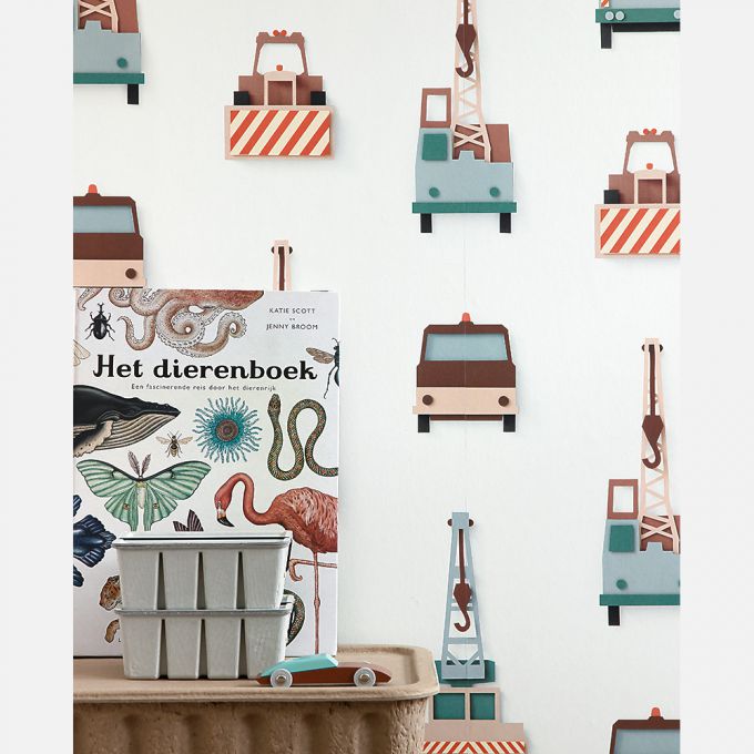 Kraanwagen behang wit - Studio Ditte
