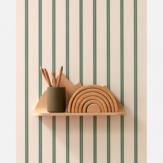 Ribbon wallpaper green on cream - Studio Ditte