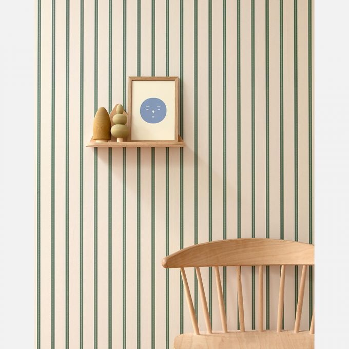 Ribbon wallpaper green on cream - Studio Ditte