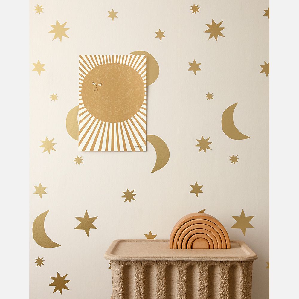 Sterren en manen behang creme & mat goud | Studio Ditte