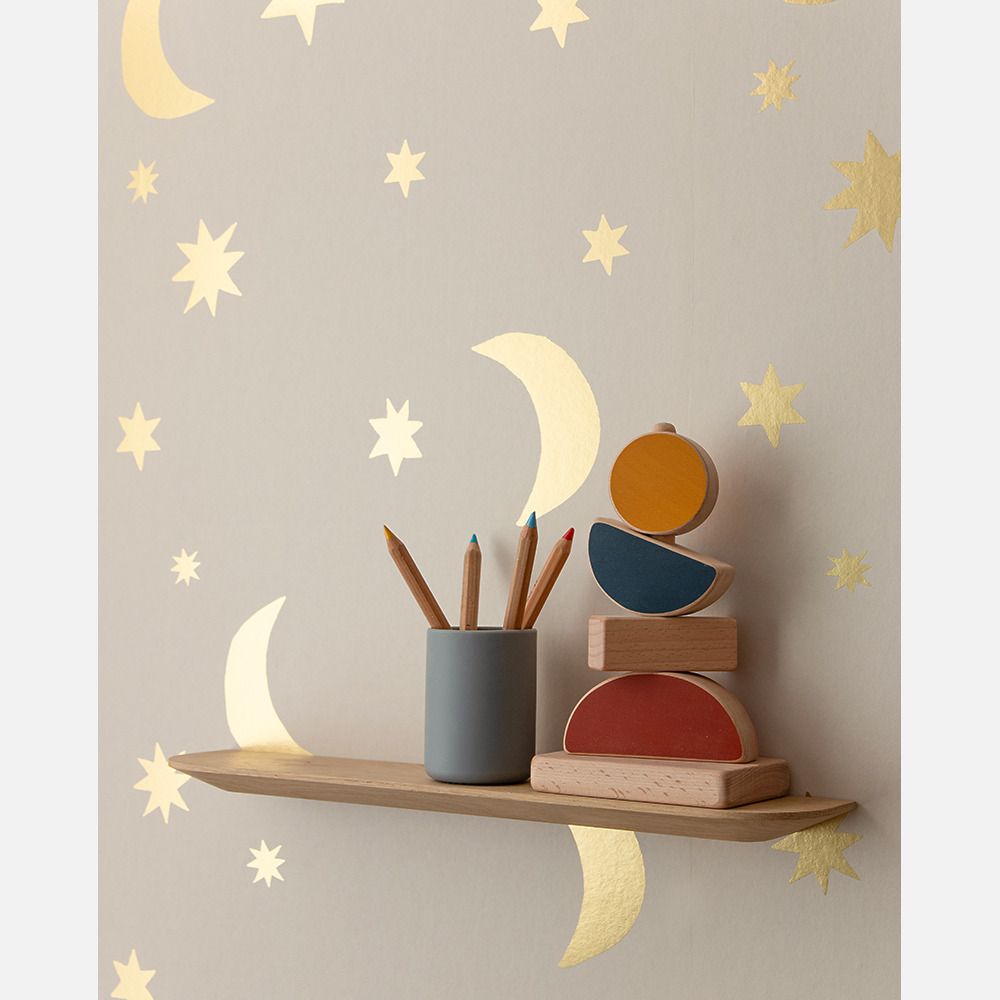 Sterren en manen behang creme & mat goud | Studio Ditte