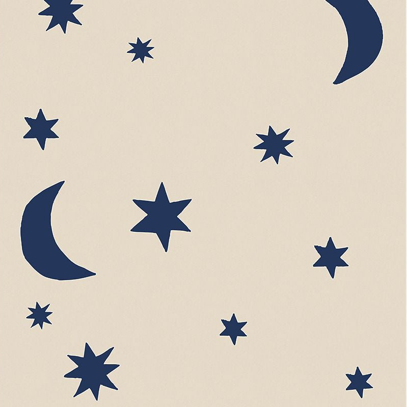 Sterren en manen behang nacht blauw op crème | Studio Ditte