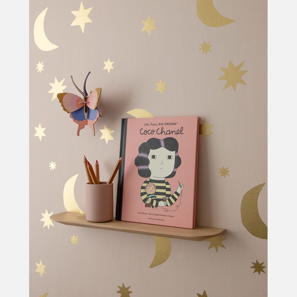 Sterren en manen behang poeder roze & mat goud | Studio Ditte