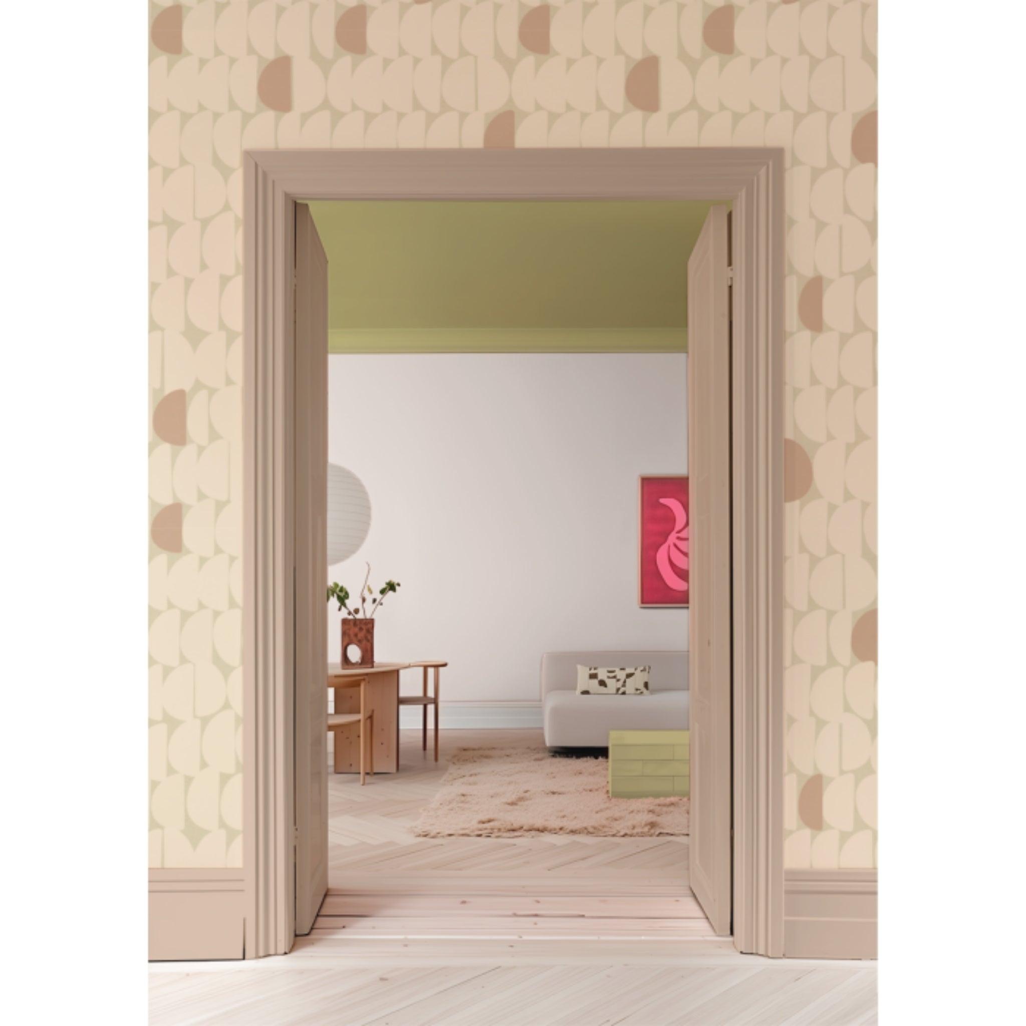 Behang Stone Beige Bibelotte interieur – warme natureltinten in de woonkamer