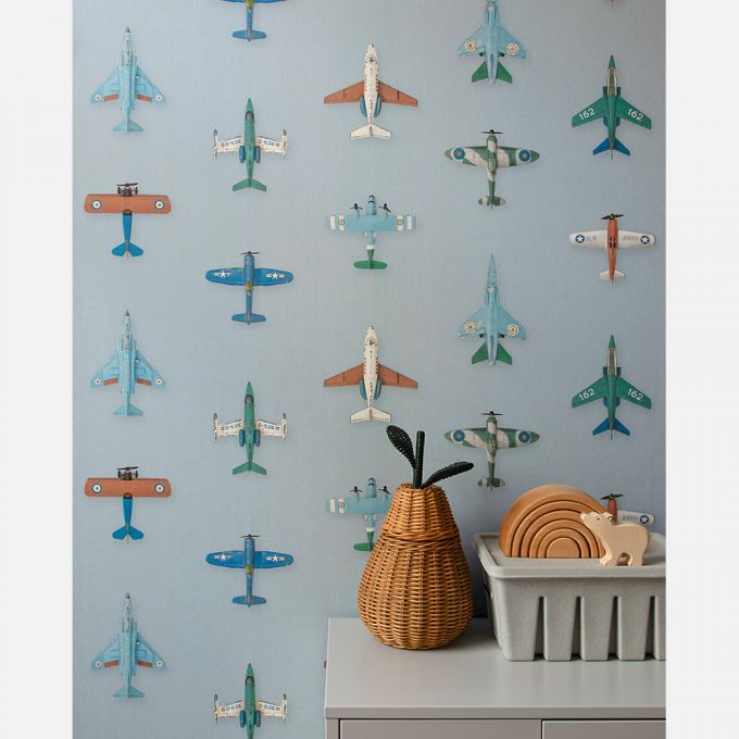Vliegtuigjes behang lichtblauw - Studio Ditte