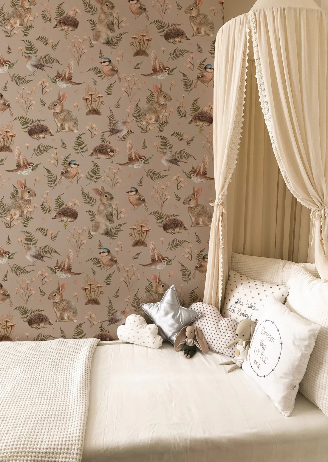 Birds & Bunnies Dusty Rose - Summer Gray