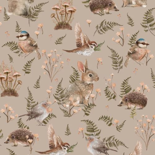 Birds & Bunnies Dusty Rose - Summer Gray