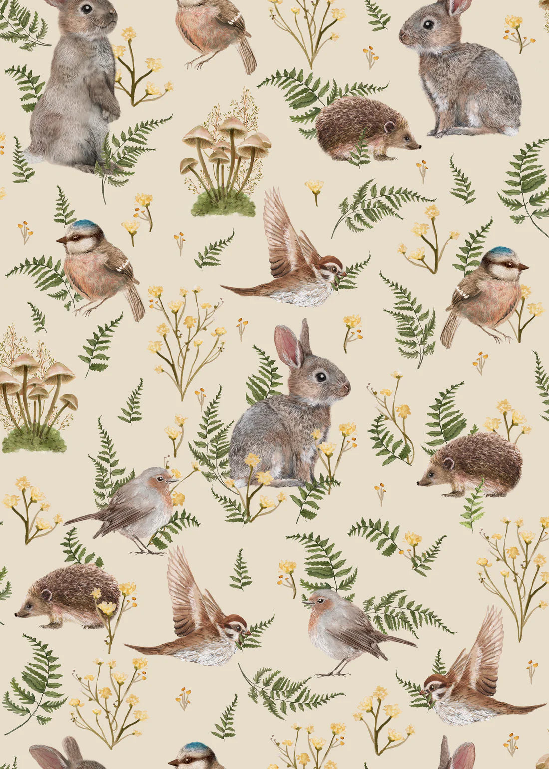 Birds & Bunnies Ecru - Summer Gray