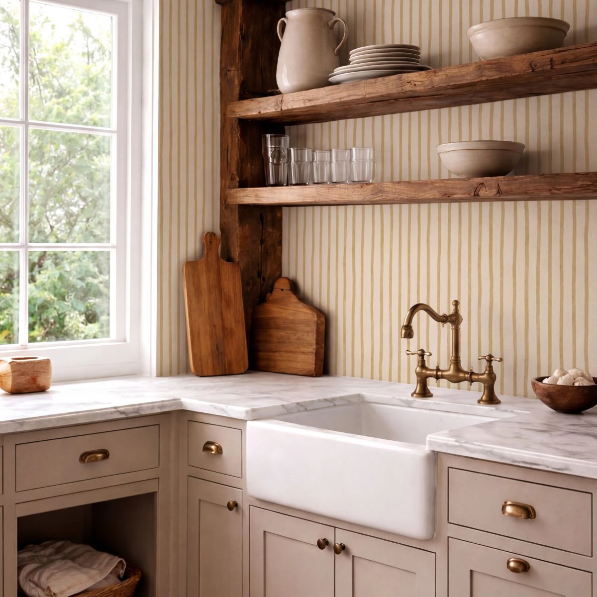 Interieur met Atelier Stripe Sketch Gold behang van Summer Gray – elegant en artistiek design door Lily Odette