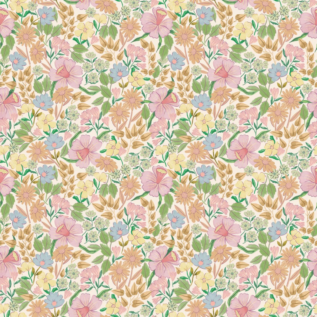 Bloom Rose vliesbehang van Summer Gray – weelderig wildbloempatroon in warme roze en koraal tinten