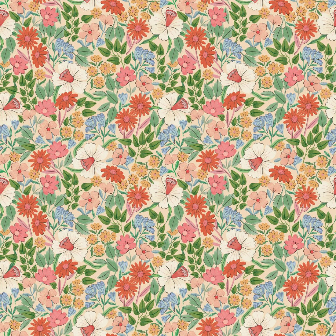 Bloom Sunblush bloemenbehang Summer Gray – speels wildbloempatroon in zachte blush en rozetinten