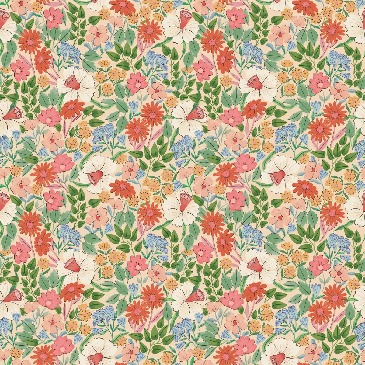 Bloom Sunblush bloemenbehang Summer Gray – speels wildbloempatroon in zachte blush en rozetinten