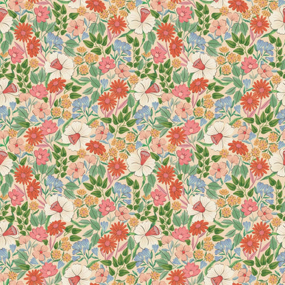 Bloom Sunblush bloemenbehang Summer Gray – speels wildbloempatroon in zachte blush en rozetinten