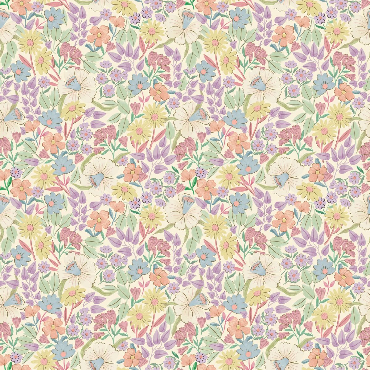 Bloom Violet bloemenbehang Summer Gray – romantisch botanisch patroon in zachte paarstinten