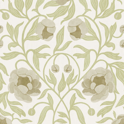 Peony Cream &amp; Green bloemenbehang van Summer Gray met crèmekleurige pioenrozen en zachtgroene bladeren.