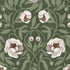 Peony Dark Green & Cream bloemenbehang van Summer Gray met crèmekleurige pioenrozen en groene bladeren op een donkergroene achtergrond.