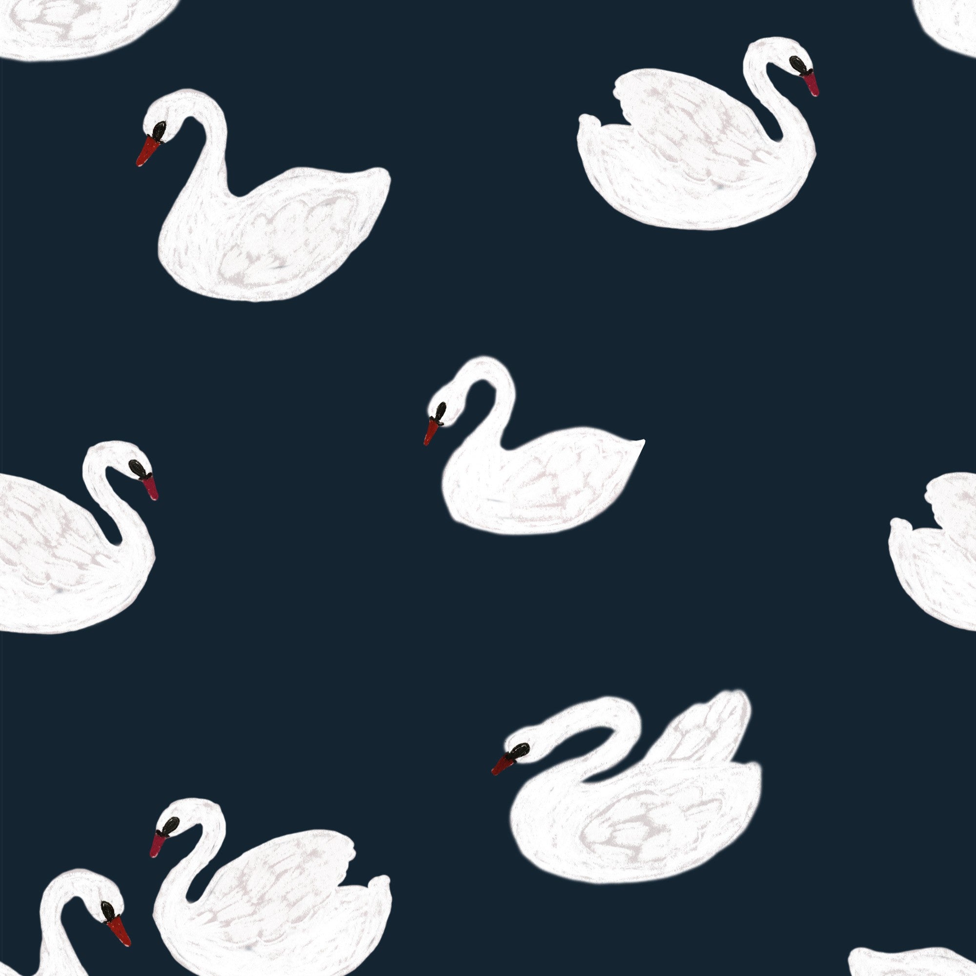 Blauw kinderkamer behang met zwanen in nachtblauwe tint – Swans patroon detail