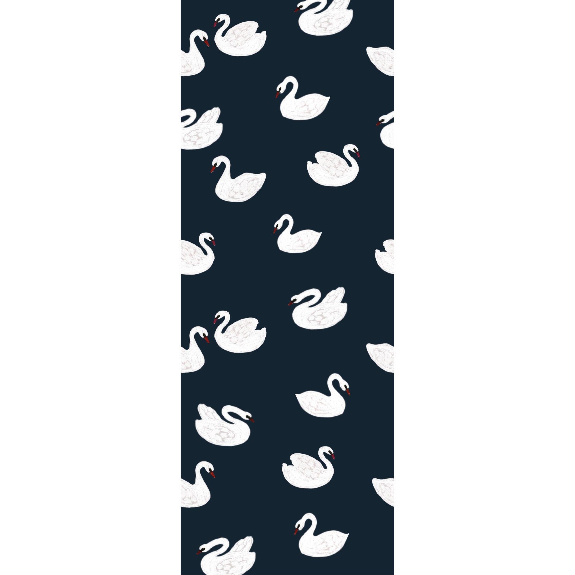 Patroon van donkerblauw kinderkamer behang met sierlijke witte zwanen