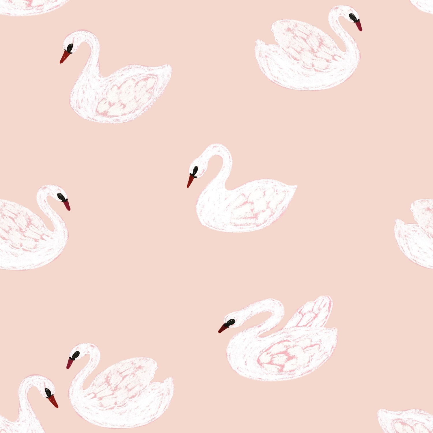 Roze kinderkamer behang met zwanen in zachte tinten – Swans Soft Pink patroon detail