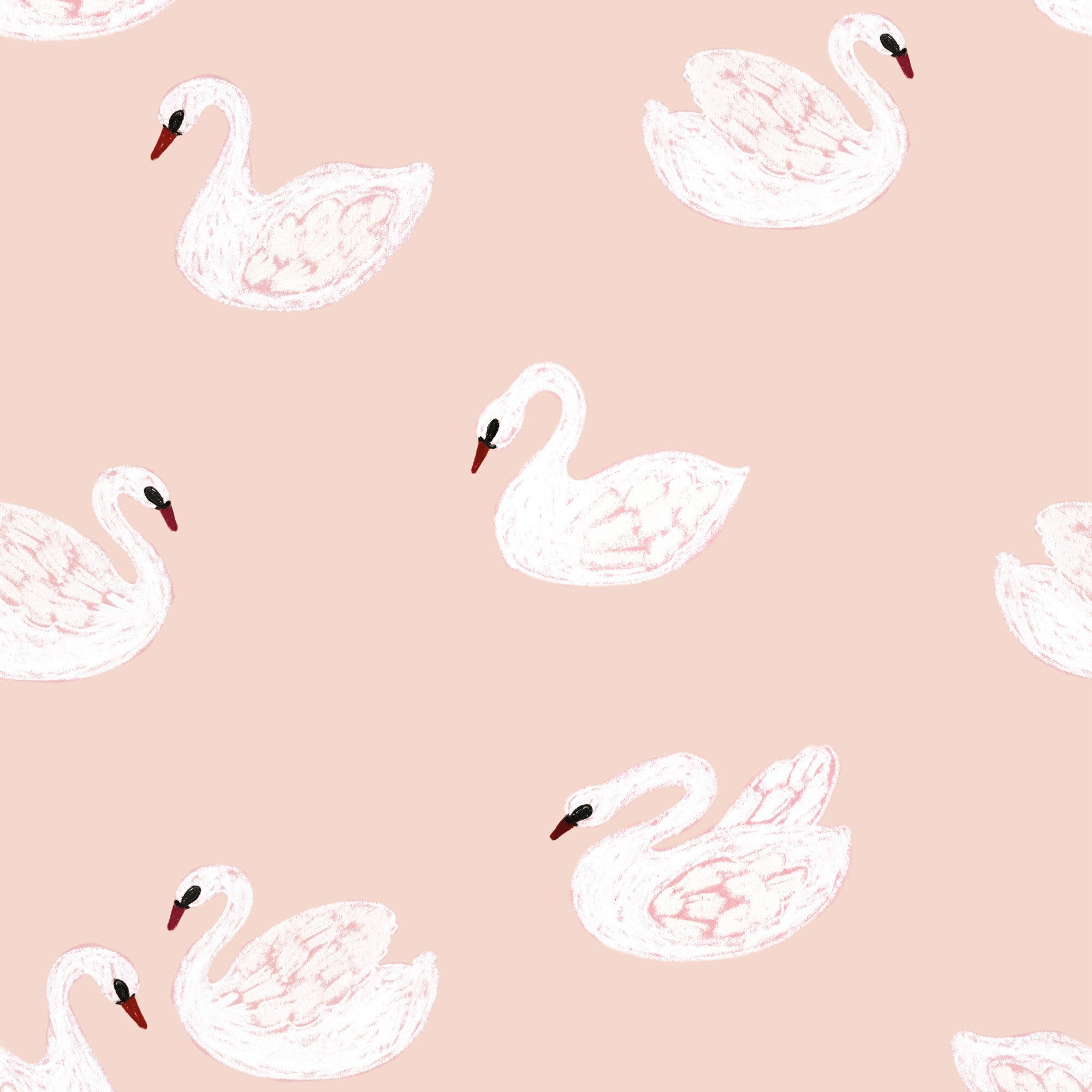 Roze kinderkamer behang met zwanen in zachte tinten – Swans Soft Pink patroon detail