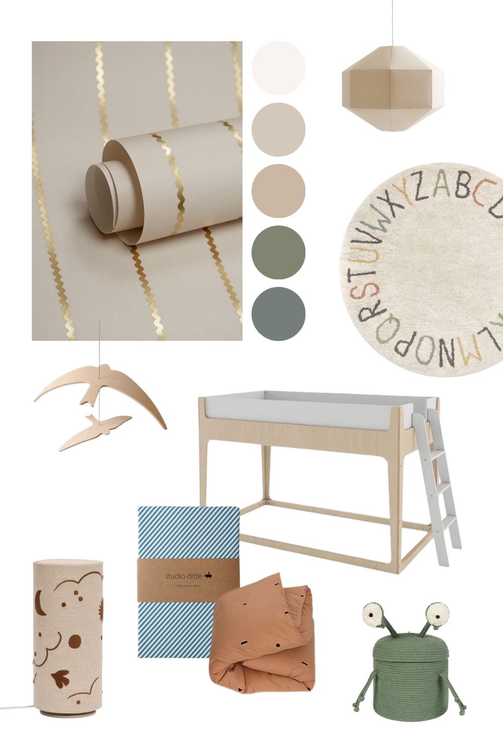 Kinderkamer Lintjes behang Noa creme en mat goud | Studio Ditte