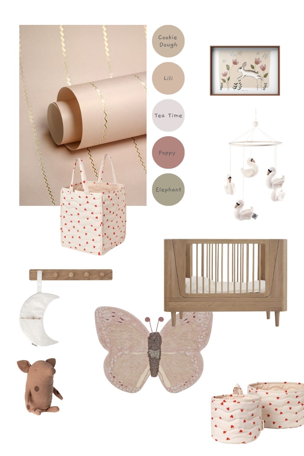 Kinderkamer Lintjes behang Noa poederroze en mat goud | Studio Ditte