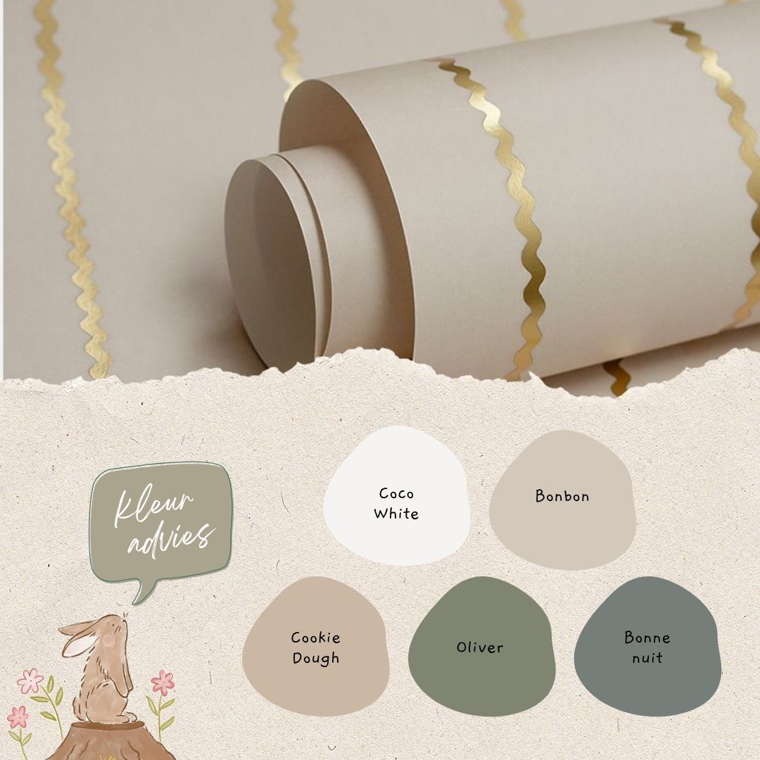Kinderkamer Lintjes behang Noa creme en mat goud | Studio Ditte