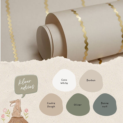 Kinderkamer Lintjes behang Noa creme en mat goud | Studio Ditte