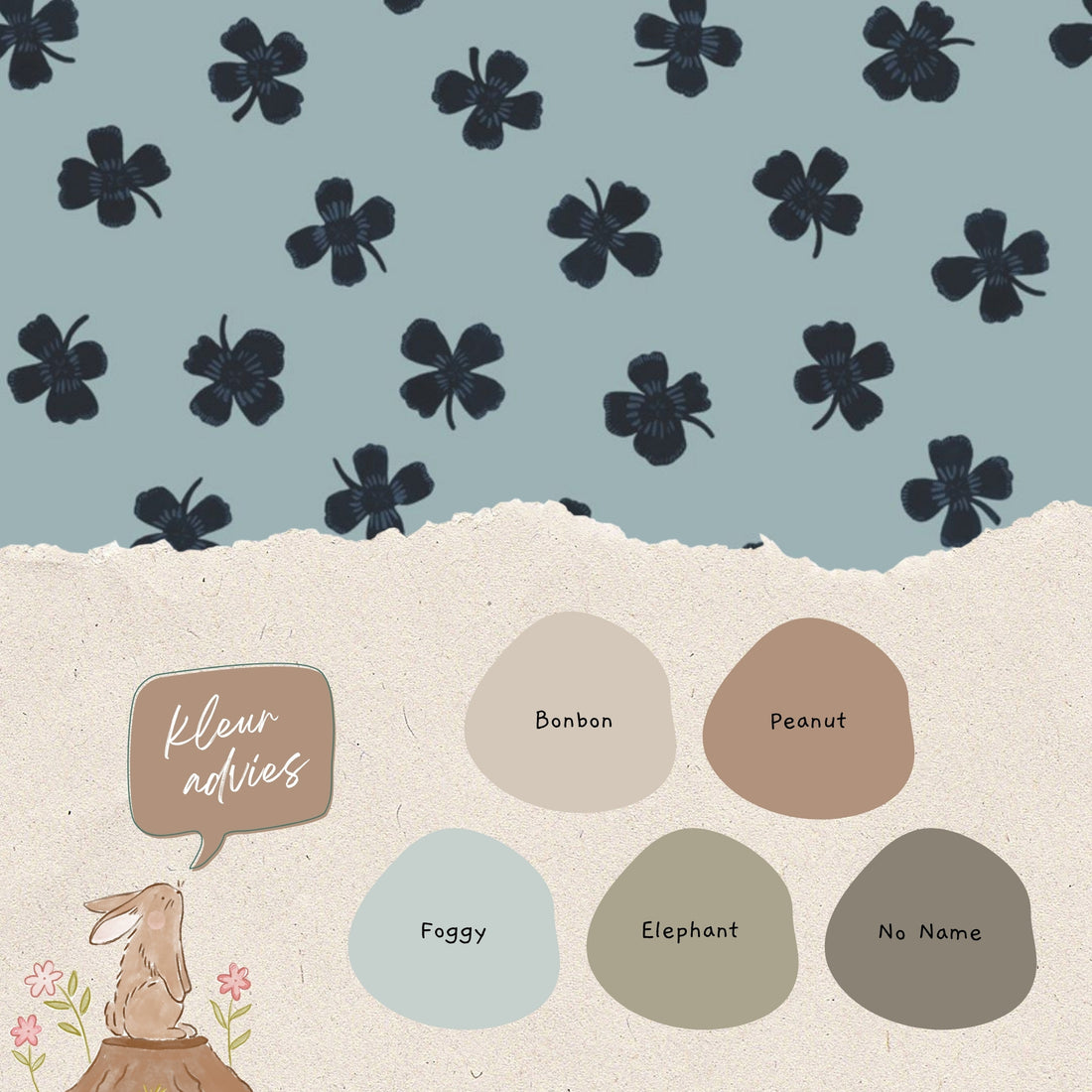Kleuradvies kinderkamer met blauw botanisch behang en bijpassende verfkleuren