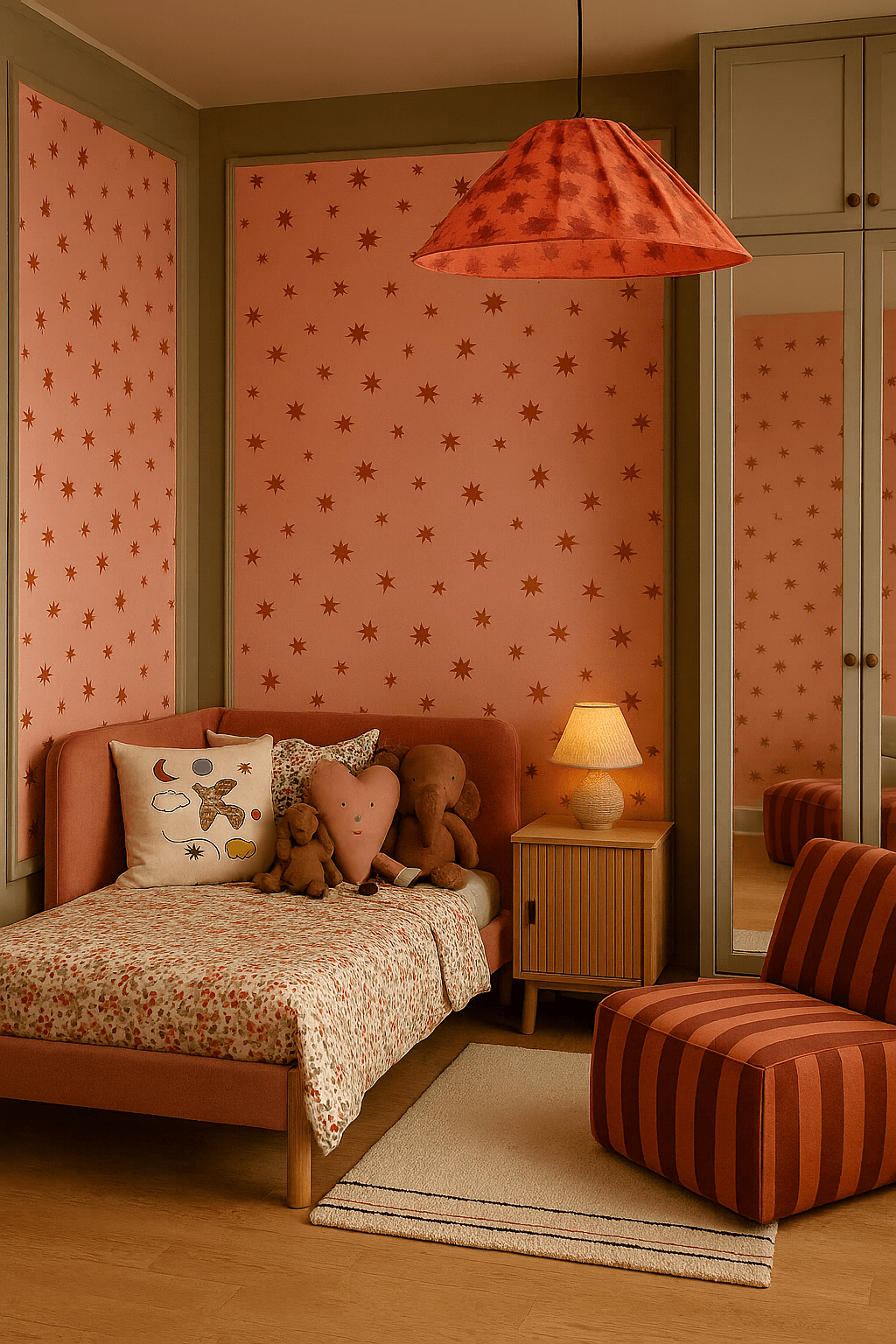 Roze kinderkamer behang met sterren – Starry Night Pink styling meisjeskamer | Meet Me at the Wall