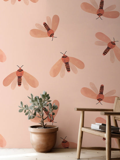 Meet Me at the Wall Wallpaper - Moth Natural - Aniek Bartels