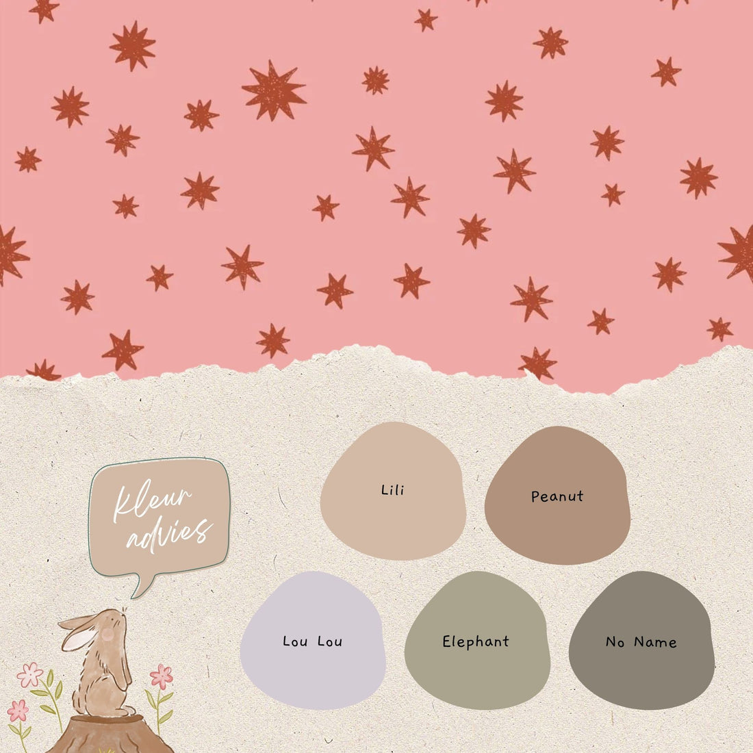 Kleuradvies Starry Night Pink – roze kinderkamer behang met brique rode sterren | Meet Me at the Wall