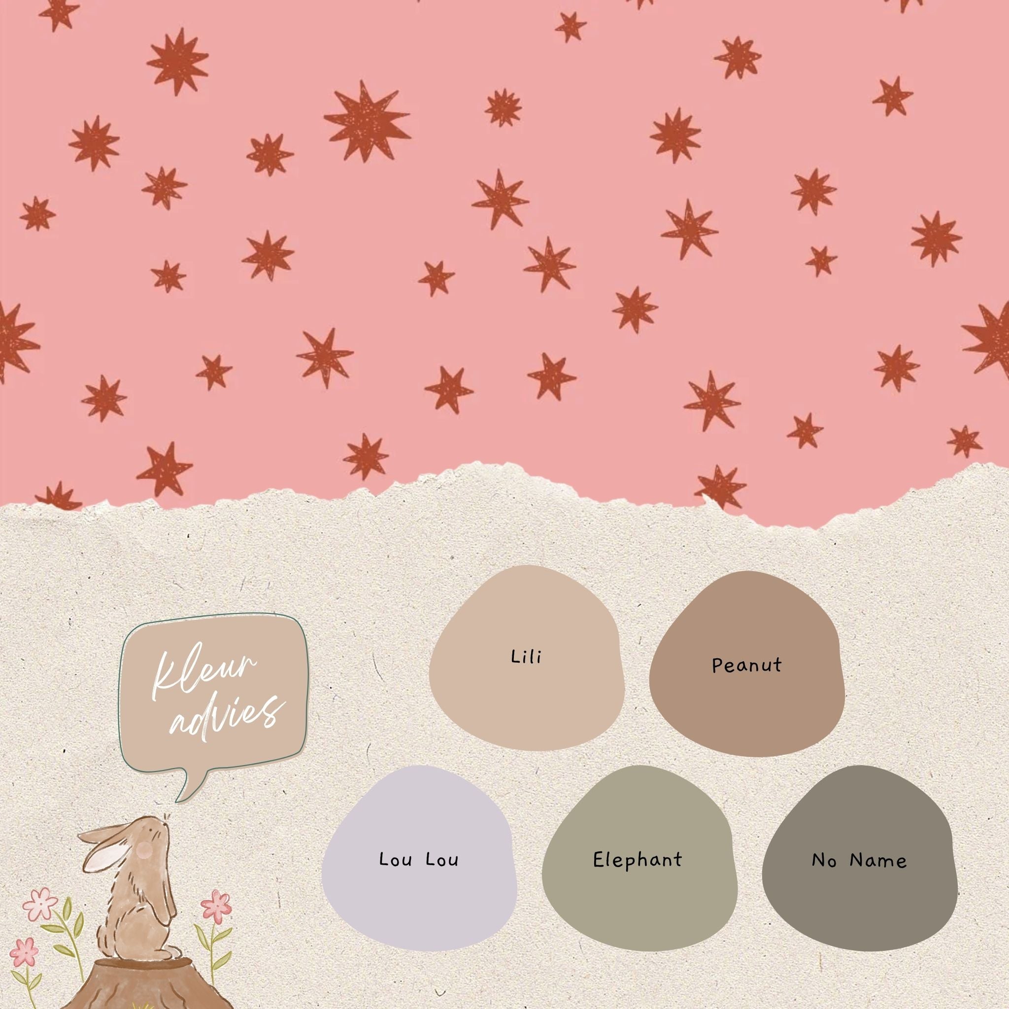 Kleuradvies Starry Night Pink – roze kinderkamer behang met brique rode sterren | Meet Me at the Wall