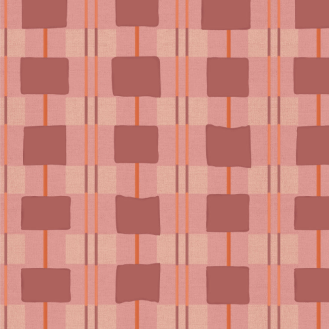 Behang Geruit Framboos Bibelotte print detail – handgetekende ruiten met warme framboostinten