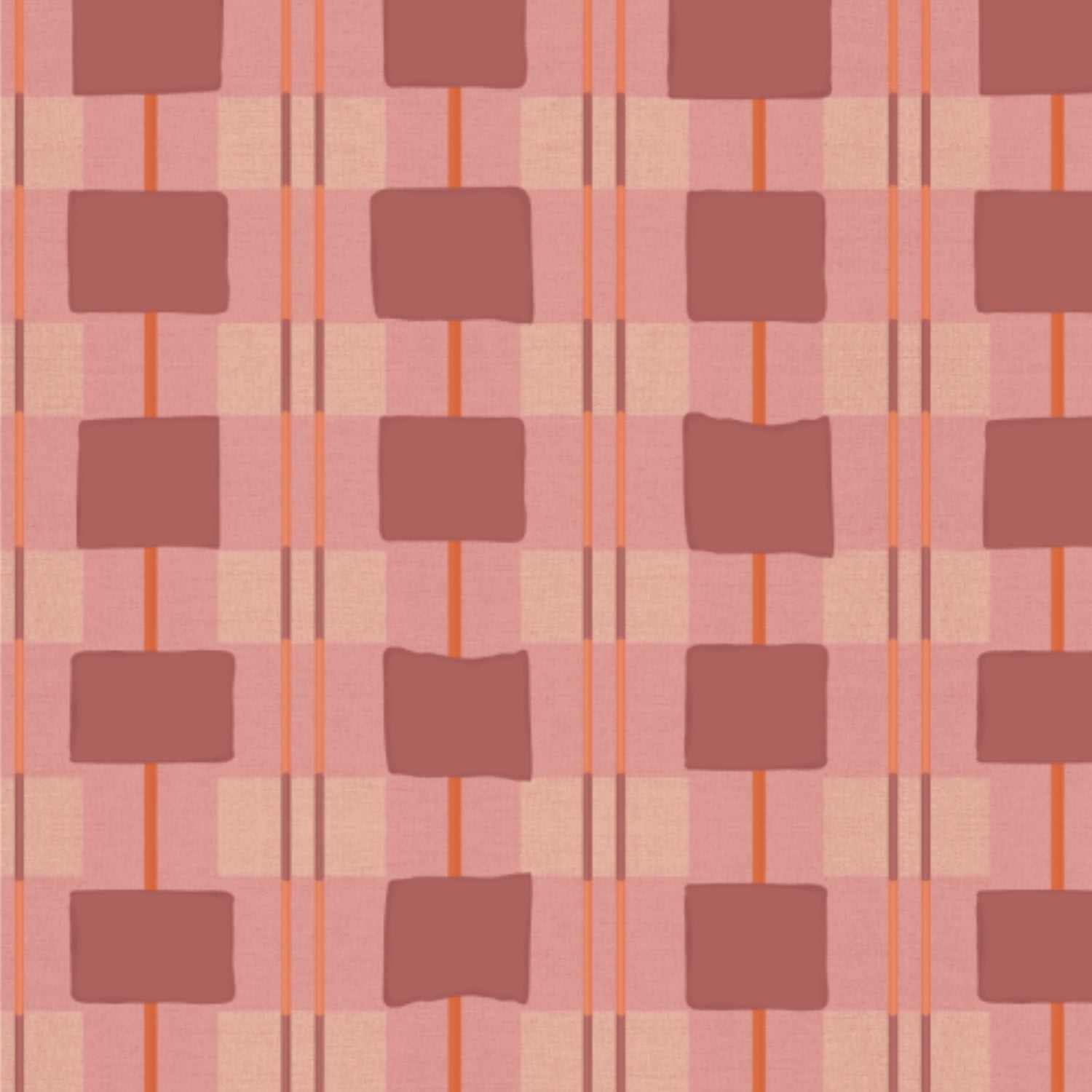 Behang Geruit Framboos Bibelotte print detail – handgetekende ruiten met warme framboostinten