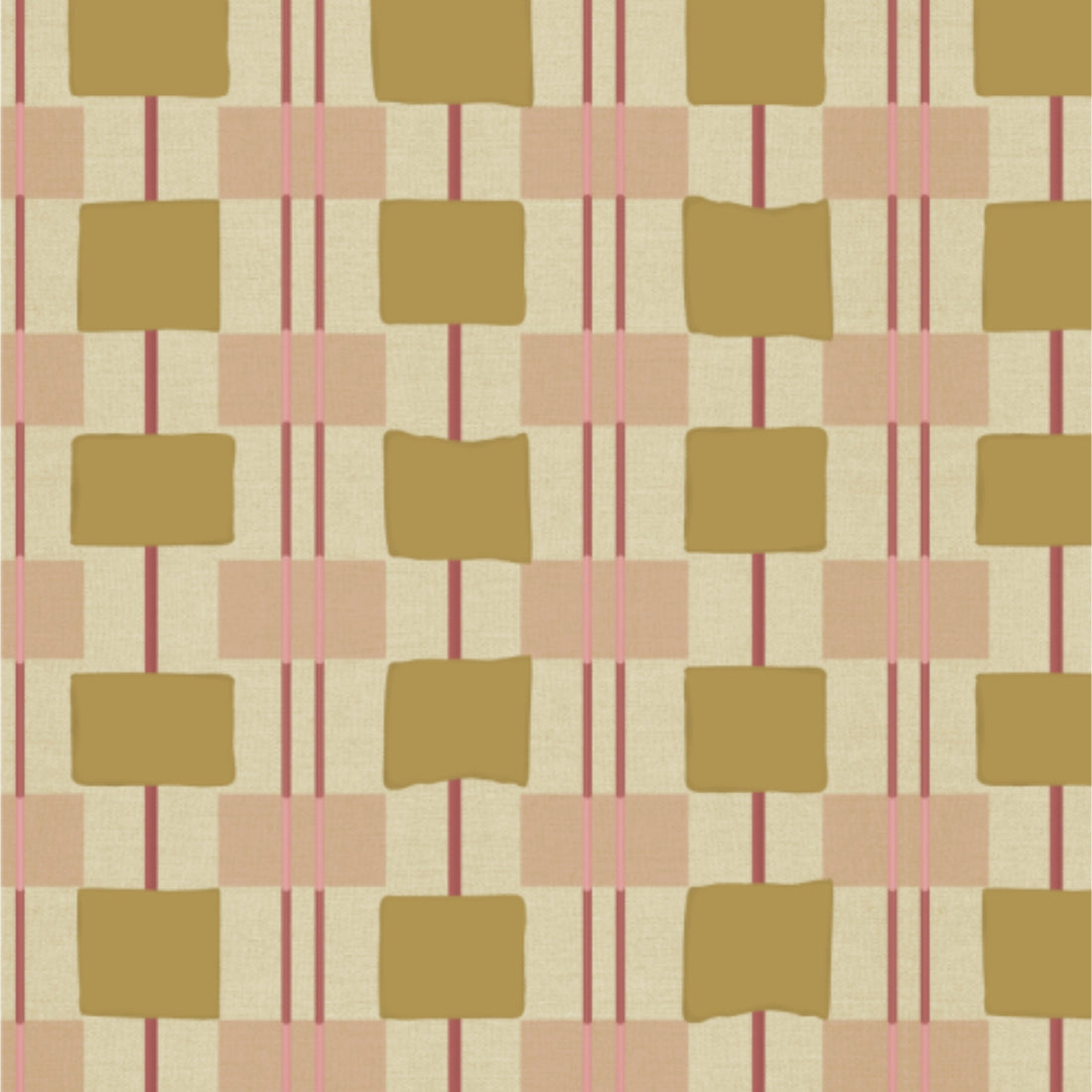Behang Geruit Toffee Bibelotte print detail – handgetekende ruiten met zachte roze accenten