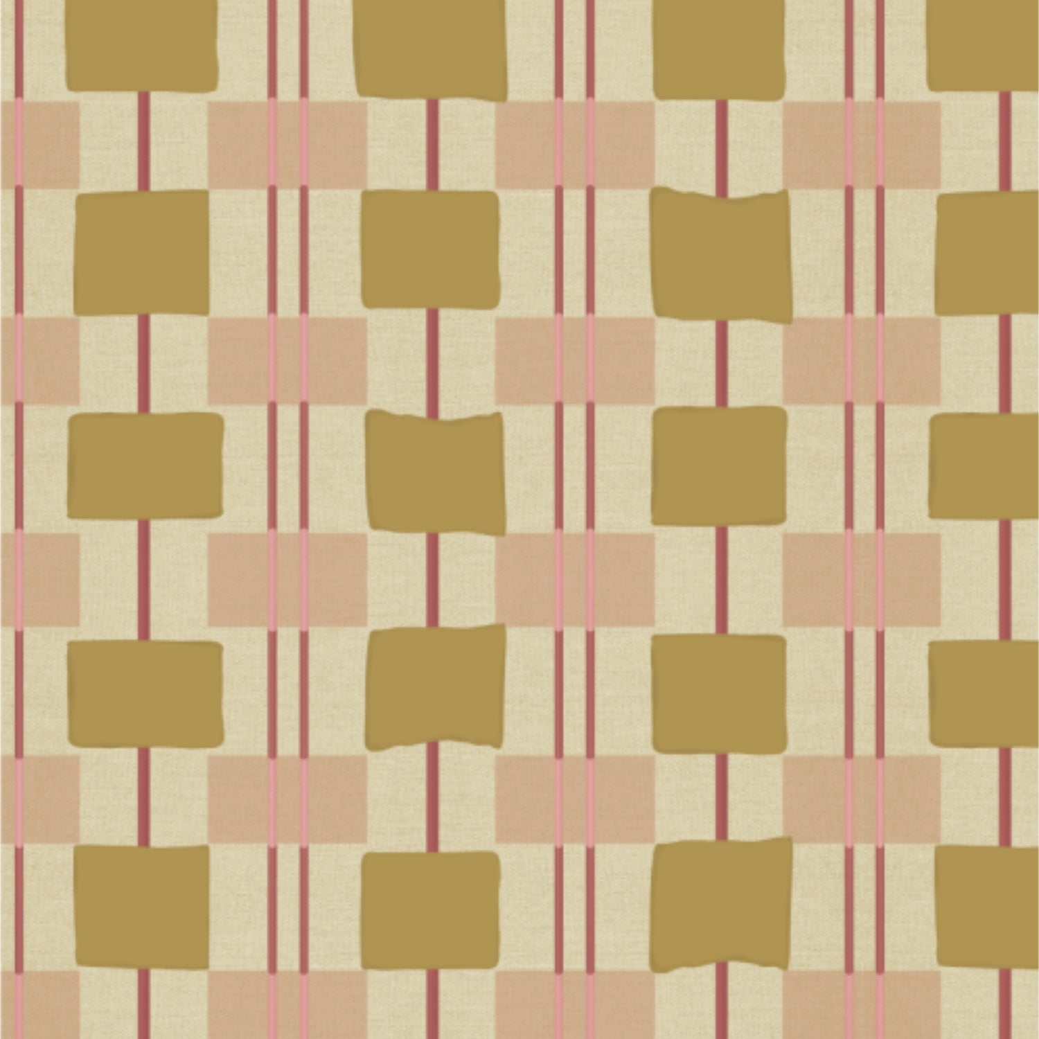 Behang Geruit Toffee Bibelotte print detail – handgetekende ruiten met zachte roze accenten