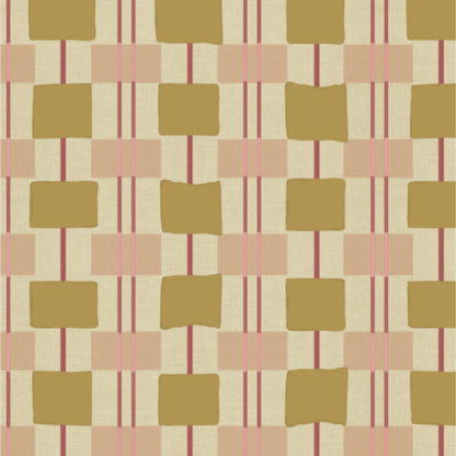 Behang Geruit Toffee Bibelotte print detail – handgetekende ruiten met zachte roze accenten