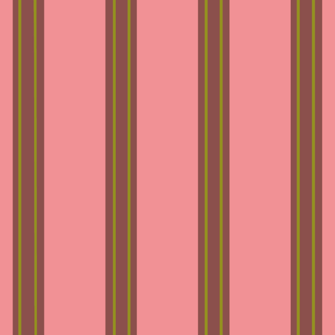 Detailbeeld van Behang Juna Maple van Bibelotte met brede strepen in warm roze, diepbruin en olijfgroen