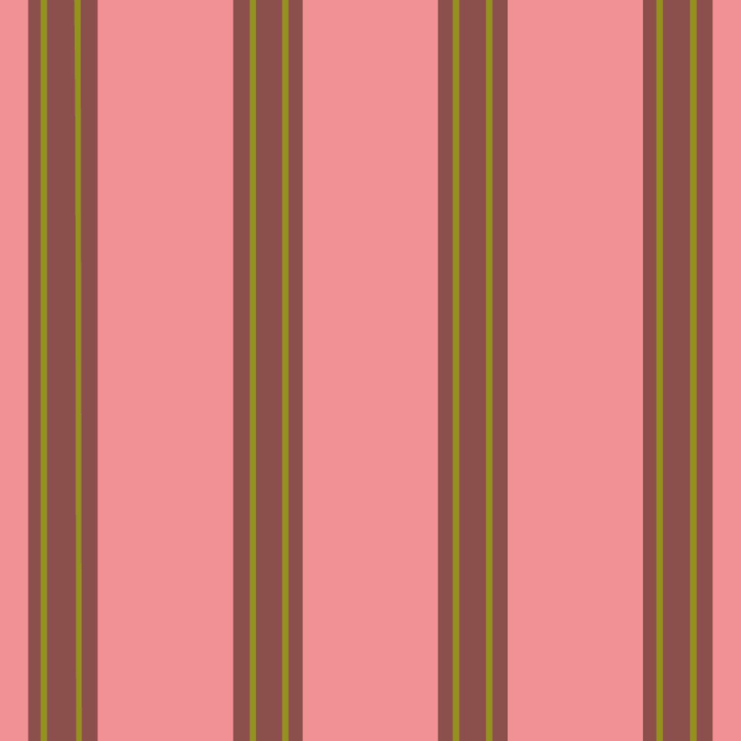 Detailbeeld van Behang Juna Maple van Bibelotte met brede strepen in warm roze, diepbruin en olijfgroen