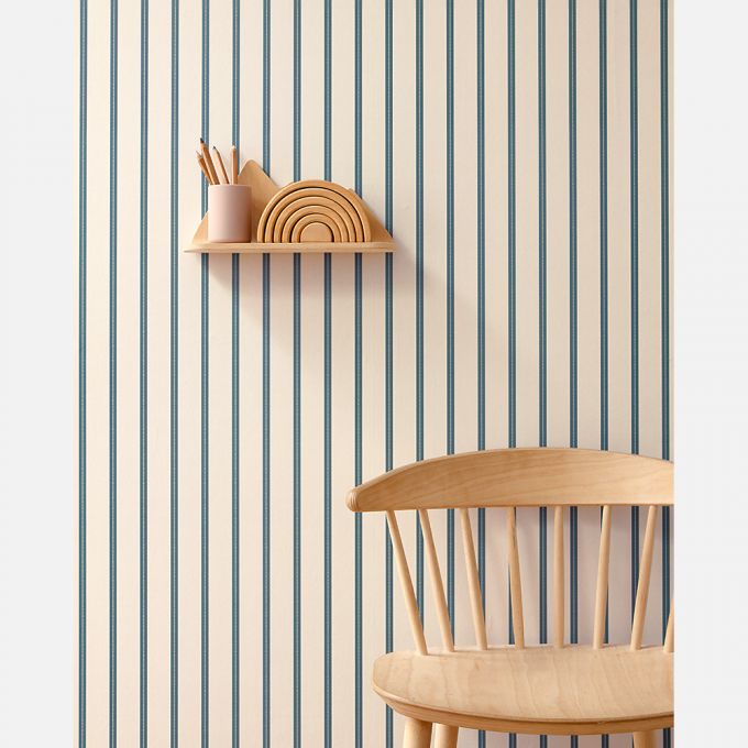 Lintjes behang denim op creme - Studio Ditte
