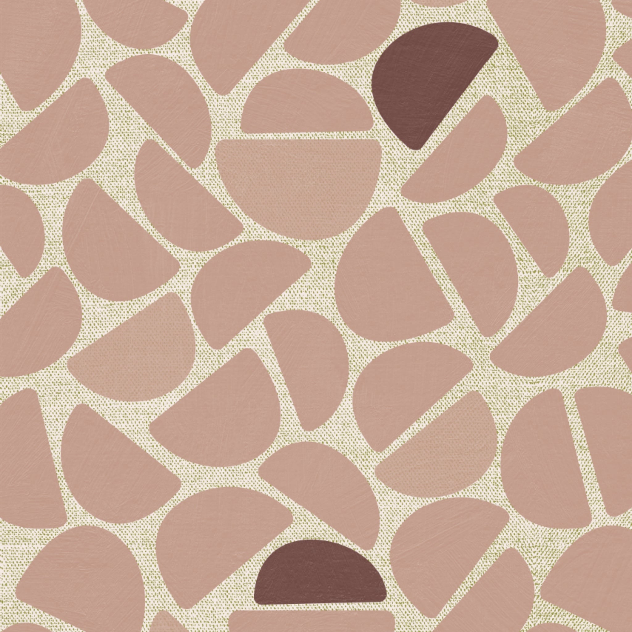 Print detail van Pebble Roze behang met organische vormen en zachte poedertinten
