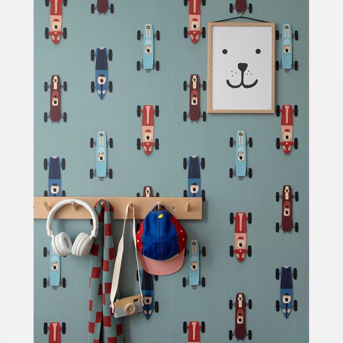 Raceauto behang blauw - Studio Ditte